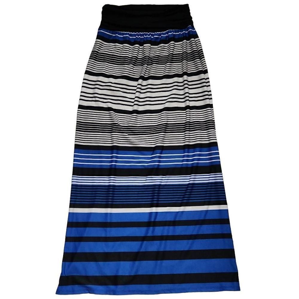 Apt. 9 Ladies Size Large Blue White Black Striped Maxi Pullon Skirt